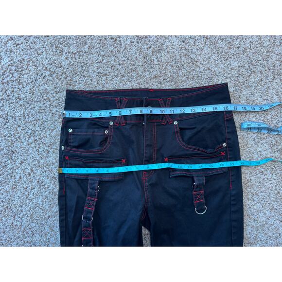 HOT TOPIC Tripp NYC Womans Jeans/Pants, Black with Red stitching; Flare, Y2K - Picture 5 of 10